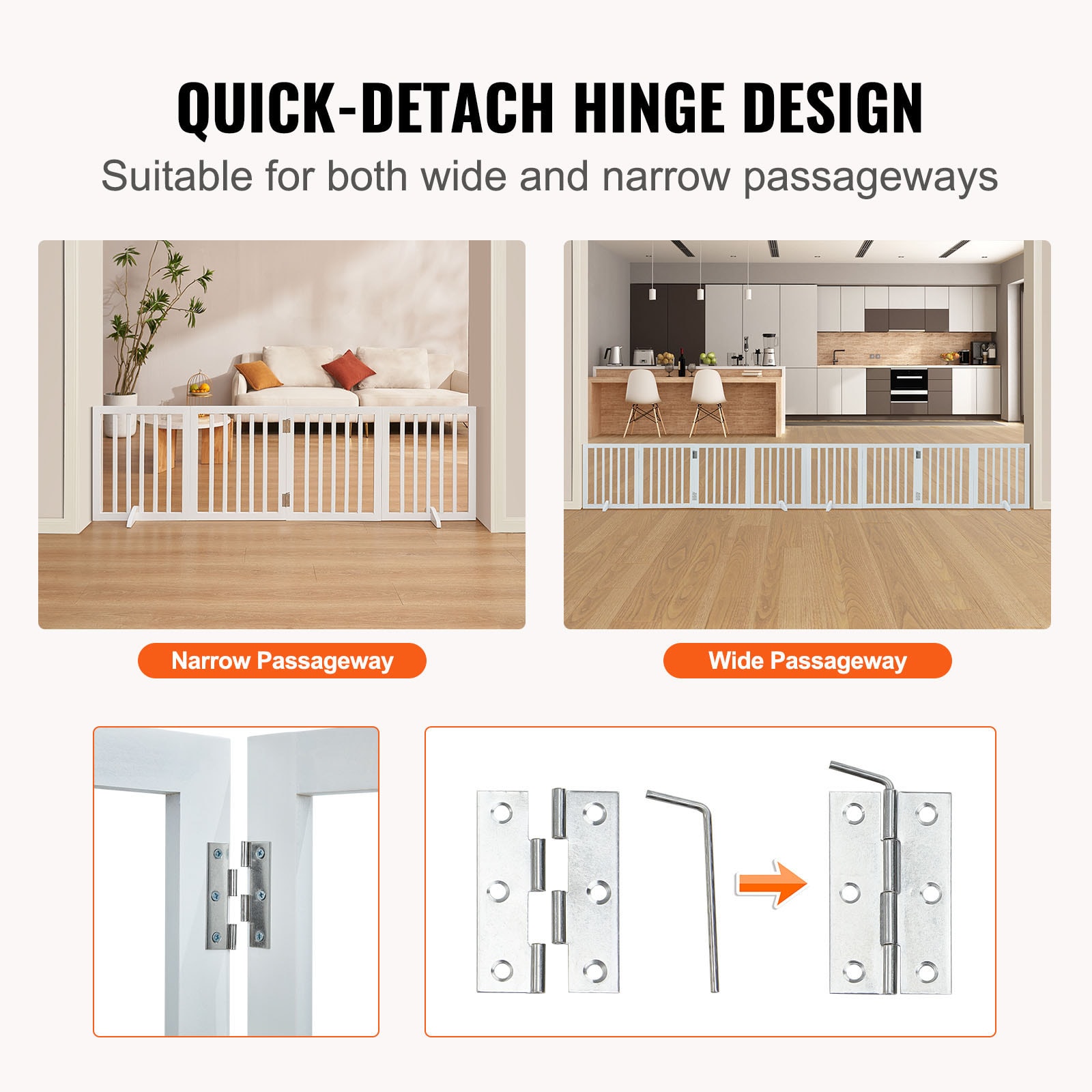Foldable Freestanding Dog Gate White 4 Panels For Pet Safety_voghion.com